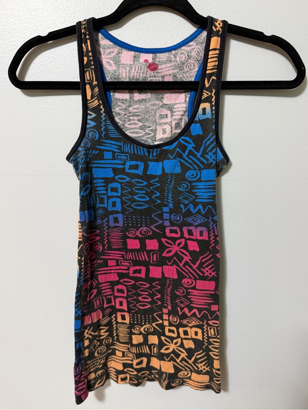 Y2K Miley Cyrus & Max Azria Tank Top Womens Medium Black Neon Geometric tank